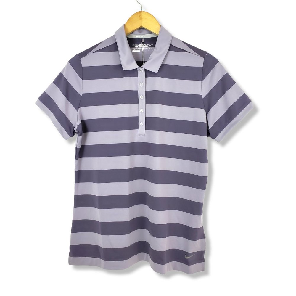 Nike Golf Purple Striped Colorblock Moisture Wicking Performance Polo Size L
